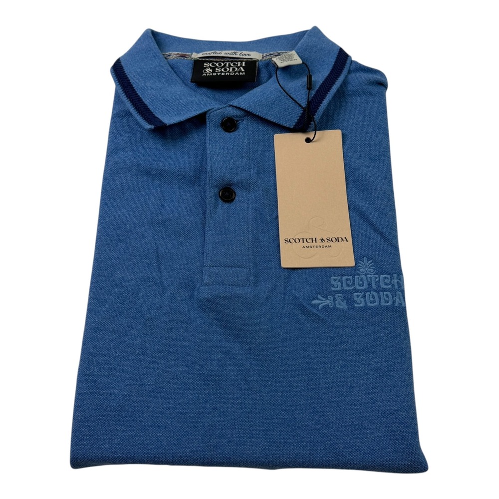 Scotch & Soda Mens Pique SS Polo Smart Blue Heather SFA24VMT-10598 Size M NEW